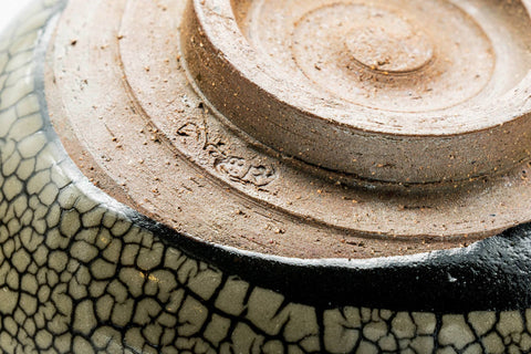 Japanese Matcha Bowl - Green Reptilian Glazed Hantsutsu-gata Chawan - 300ml