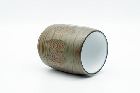 Tezumi — Japanese Teacup - 雲仙窯 Unzen Kiln - Carved Nerikomi Tokoname-yaki Yunomi - 170ml — three-quarter view
