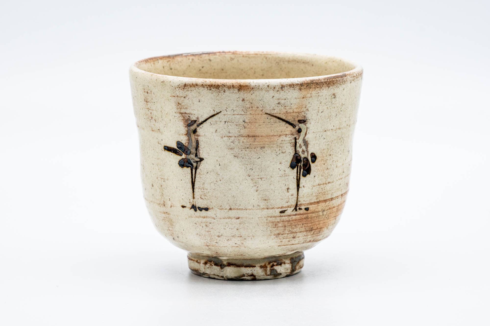 Japanese Matcha Bowl - 平安西山 Heian Nishiyama - 西山窯 Nishiyama Kiln - Kohiki Glazed Cranes Kiyomizu-yaki Chawan - 250ml