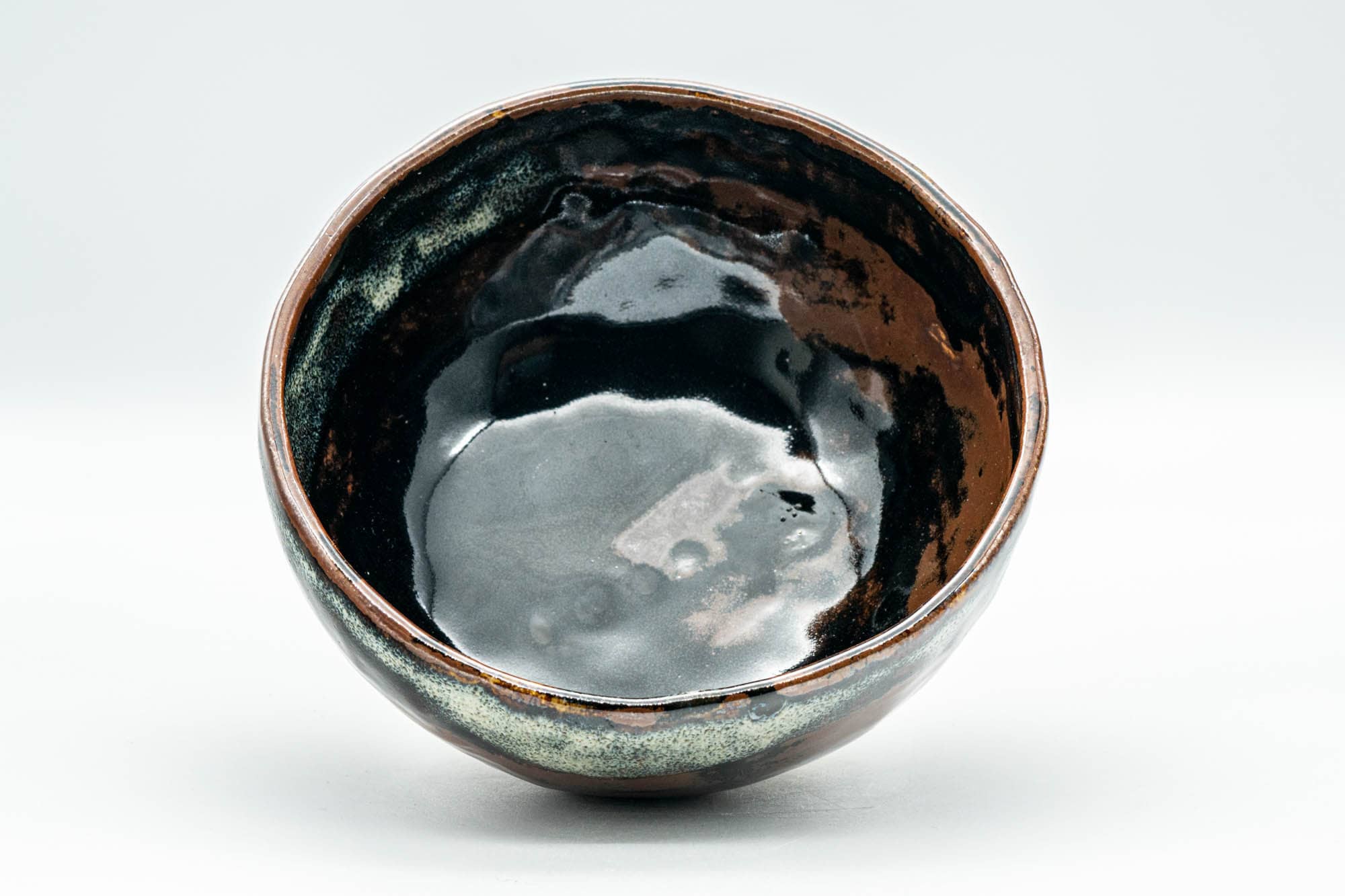 Japanese Matcha Bowl - 久 Black, Brown, and White Wabi-Sabi Chawan - 250ml