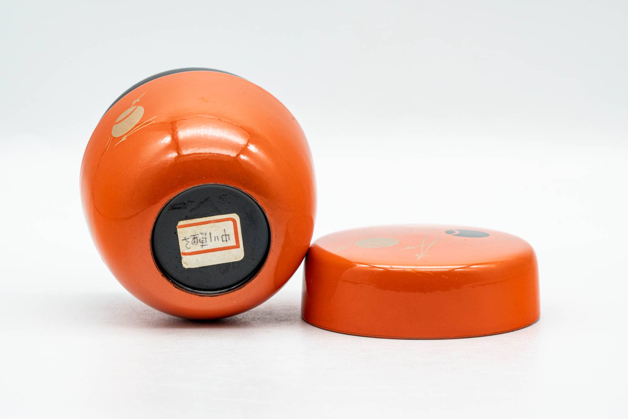 Japanese Natsume - Geometric Patterned Orange Black Lacquered Tea Caddy - 100ml