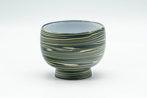 Japanese Teacup - Green, Yellow, and White Nerikomi Tokoname-yaki Yunomi - 100ml - three-quarter view of the marbled cup