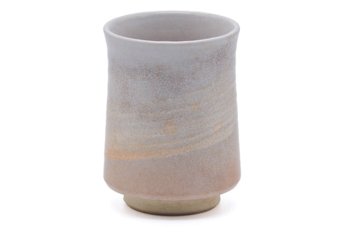Tezumi — Japanese Teacup - Beige White Weathered Hagi-yaki Yunomi - 160ml — tipped to show the interior