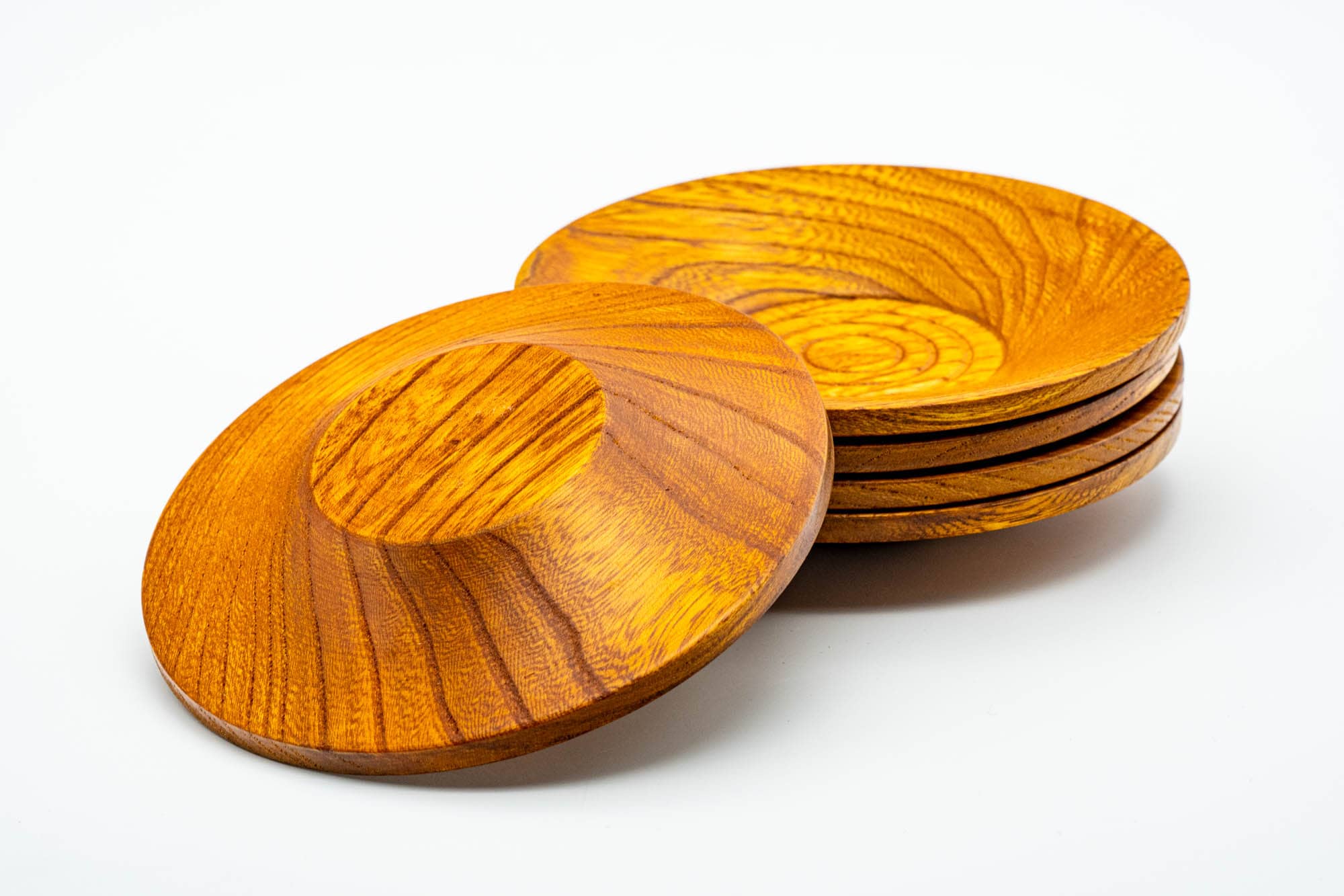 Japanese Chataku - Set of 5 Light Brown Spiraling Woodgrain Tea Coasters