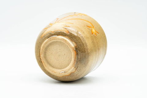 Japanese Teacup - Beige Glazed Floral Yunomi - 150ml