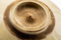 Tilted view of the Kutani chawan showing the foot and crazed glaze