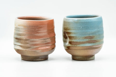 Japanese Teacups - Pair of Large Blue Bronze Textured Yunomi - 240ml