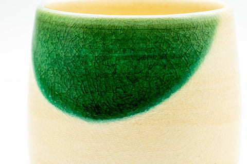 Japanese Teacup - Beige Green Glazed Kanji Yunomi - 190ml