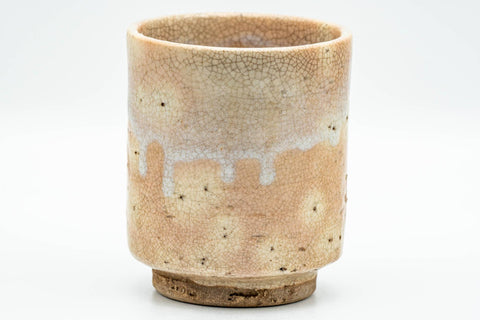 Tezumi — Japanese Teacup - Beige Drip-Glazed Gohonte Weathered Hagi-yaki Yunomi - 170ml — tipped to show the interior