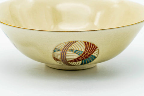Japanese Matcha Bowl - Beige Geometric Kyo-yaki Summer Chawan - 150ml