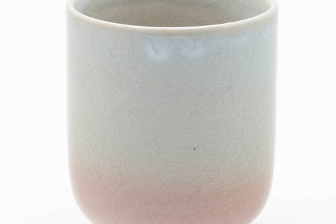 Tezumi — Japanese Teacup - Classic Beige Pink White Drip-Glazed Hagi-yaki Yunomi - 120ml — tipped to show the interior