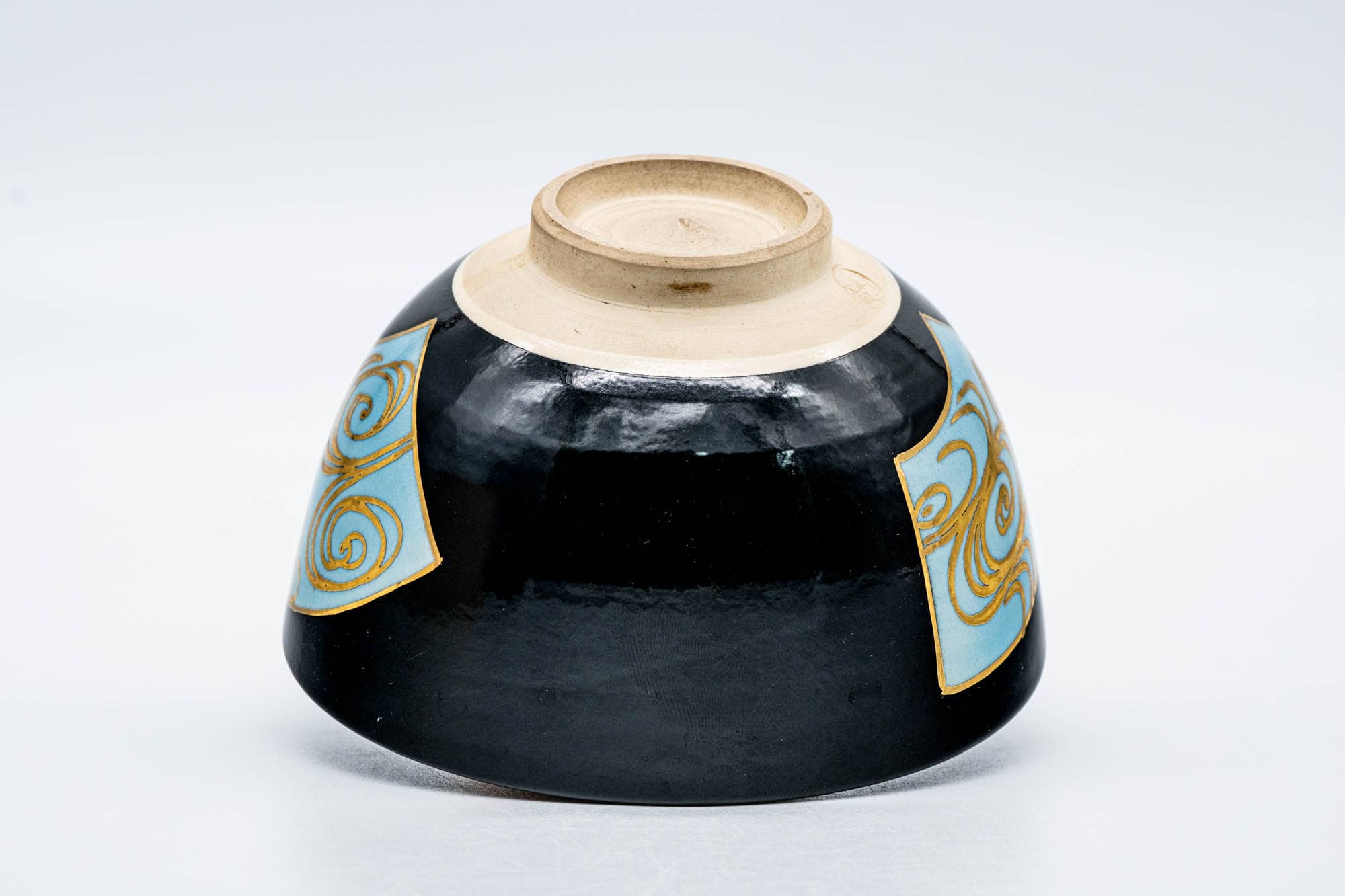 Japanese Matcha Bowl - Black Gold Teal Wan-nari Kyo-yaki Chawan - 250ml