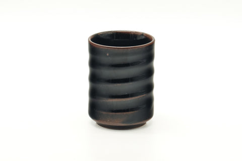 Japanese Teacup - Simple Spiraling Black Yunomi - 110ml