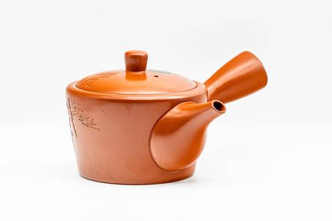 Japanese Kyusu - Engraved Red Shudei Tokoname-yaki Mesh Teapot - 350ml