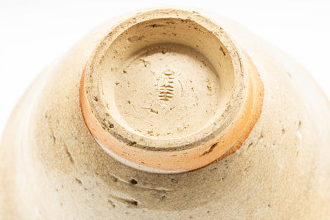 Japanese Teacup - Beige Caramel Hagi-yaki Yunomi - 120ml - underside view showing the unglazed foot