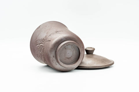 Japanese Teacup - Engraved White Inner-Glazed Purple Banko-yaki Lidded Yunomi - 100ml