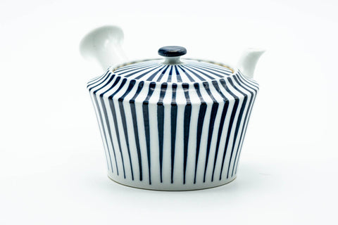 Japanese Kyusu - Blue Striped Weathered Arita-yaki Ceramic Filter Teapot - 300ml