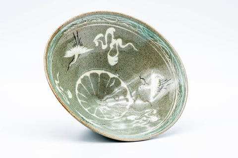 Korean Matcha Bowl - 한만기/韓萬亀 Han Man-Ki - Floral Unkaku Celadon Chawan - 375ml