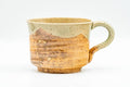 Japanese Teacup - Green Glazed Shigaraki-yaki Ushirode Rear-Handled Yunomi - 150ml - three-quarter view showing the rear handle