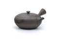Mogake yakishime unglazed Tokoname kyusu teapot with side handle - view with the handle to the right and spout to the back