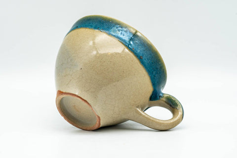 Tezumi — Japanese Teacup - Blue Drip-Glazed Agano-yaki Ushirode Yunomi - 140ml — top-down view of the interior