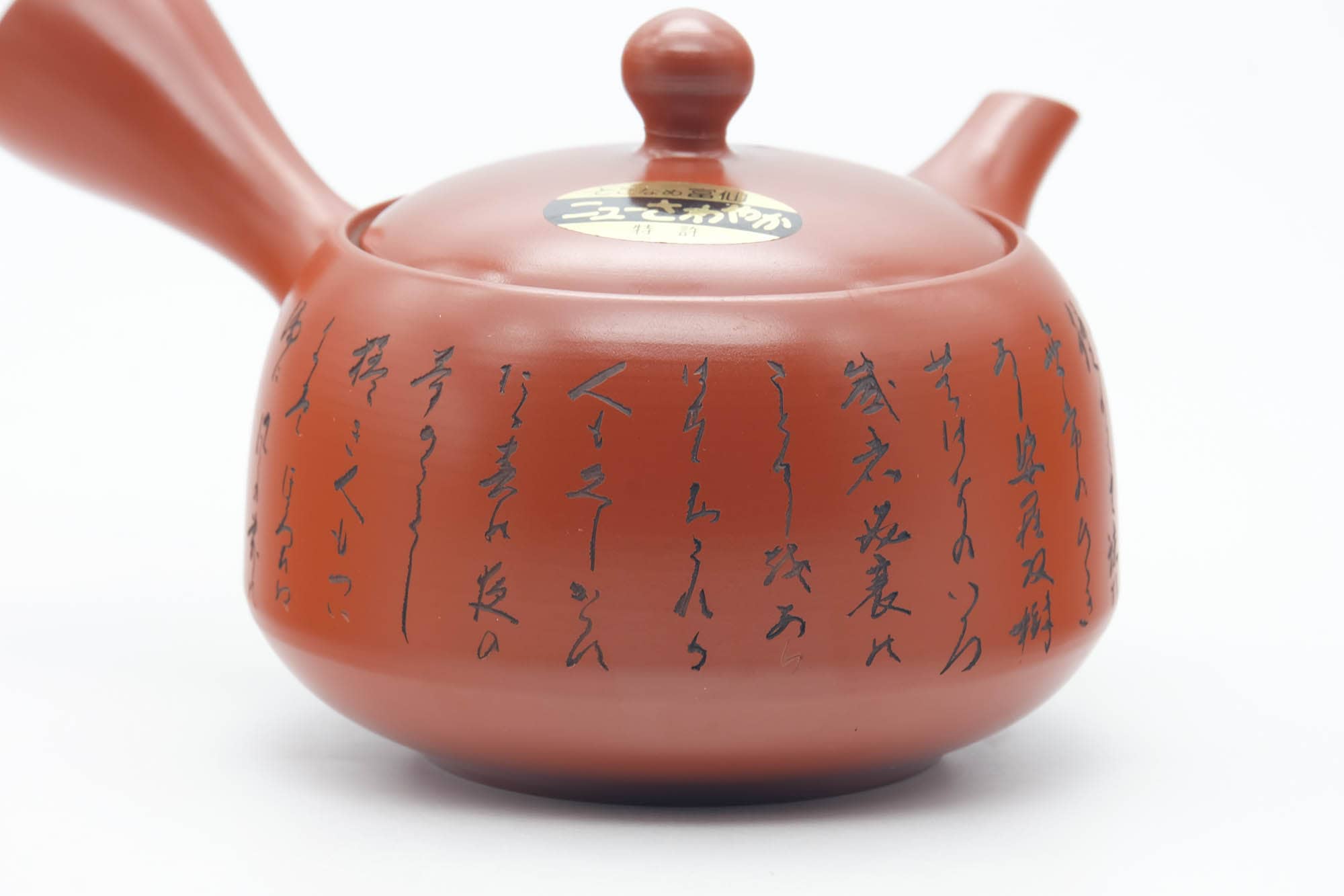 Japanese Kyusu - Calligraphy Engraved Tokoname-yaki Red Shudei Mesh Teapot - 300ml
