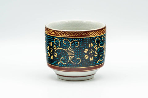 Japanese Teacup - 九谷焼 Floral Aochibu Kutani-yaki Porcelain Yunomi  - 150ml