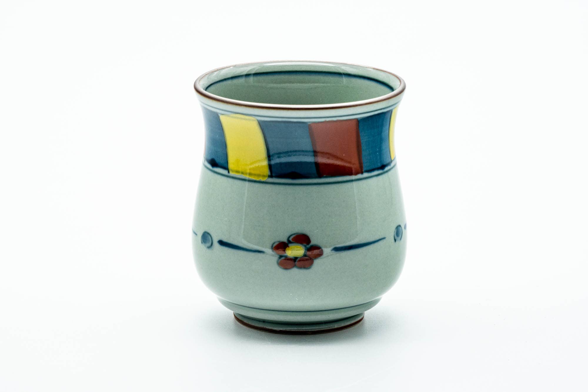 Japanese Teacup - Blue Floral Geometric Tulip-shaped Arita-yaki Yunomi - 150ml