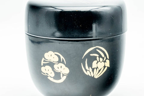 Japanese Natsume - Floral Water Wheel Black Urushi Lacquer Matcha Tea Caddy - 100ml