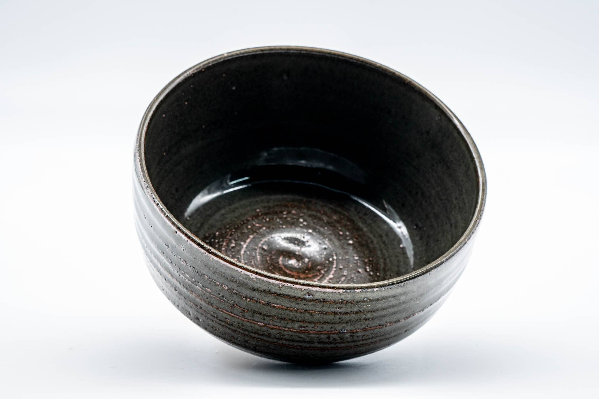 Japanese Matcha Bowl - Dark Green Spiraling Wabi-Sabi Chawan - 300ml