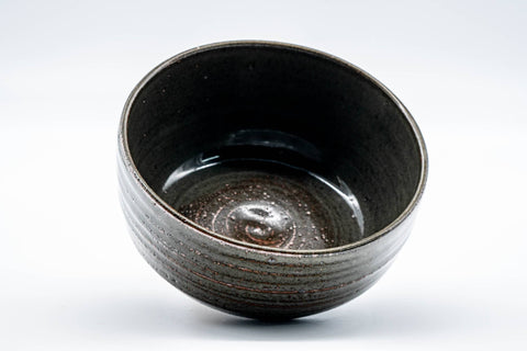 Tezumi — Japanese Matcha Bowl - Dark Green Spiraling Wabi-Sabi Chawan - 300ml — three-quarter view