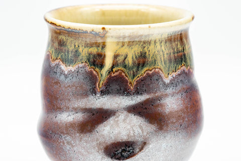 Japanese Teacup - Abstract Brown Yellow Drip-Glazed Wabi-Sabi Yunomi - 130ml - Tezumi