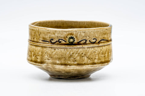 Japanese Matcha Bowl - 野田東山 Noda Touzan - Ki-Seto Glazed Scrollwork Seto-yaki Chawan - 300ml