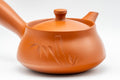 Japanese Tea Set - Long Grass Engraved Tokoname-yaki Debeso Kyusu Teapot with 5 Yunomi Teacups - three-quarter back view of the teapot