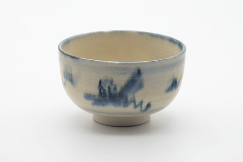 Japanese Matcha Bowl - Abstract Blue Beige Glazed Chawan - 440ml