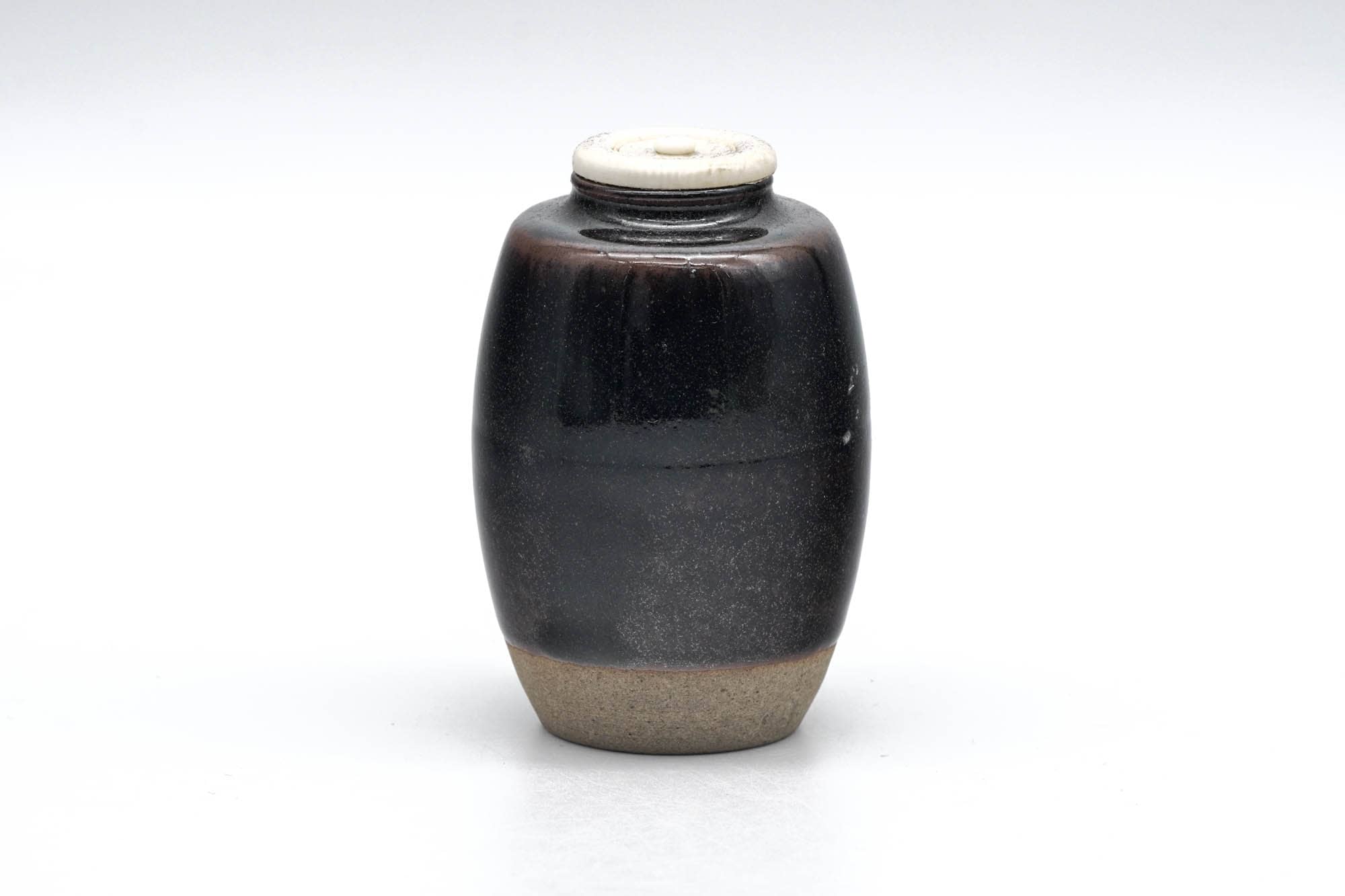 Japanese Chaire - Black Seto-yaki Imo-no-ko Tea Jar with Shifuku