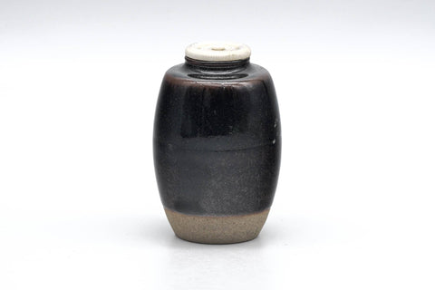Japanese Chaire - Black Seto-yaki Imo-no-ko Tea Jar with Shifuku