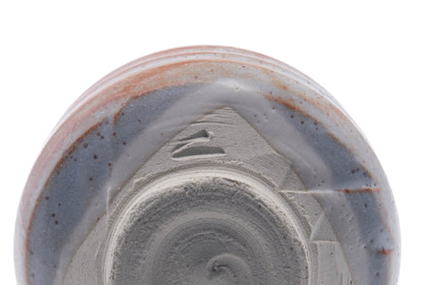 Tezumi — Japanese Matcha Bowl - Blue Orange Shino Glazed Mino-yaki Chawan - 500ml — inverted showing the foot ring