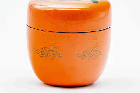 Japanese Natsume - Waterwheel Sakura Orange Lacquered Matcha Tea Caddy - 110ml