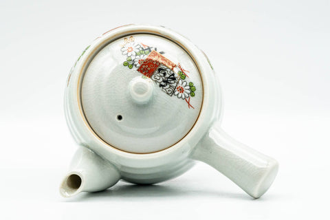 Japanese Kyusu - Floral White Porcelain Kutani-yaki Debeso Teapot - 420ml