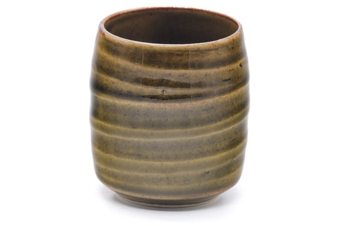 Tezumi — Japanese Teacup - Green Shino Glazed Mino Yunomi - 110ml — tipped to show the interior