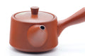Tezumi — Japanese Tea Set - Bamboo Engraved Tokoname-yaki Kyusu Teapot with 5 Yunomi Teacups — the teapot and cups arranged together