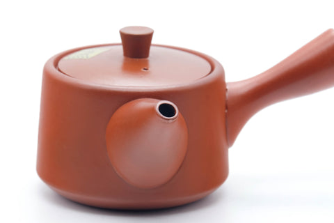 Tezumi — Japanese Tea Set - Bamboo Engraved Tokoname-yaki Kyusu Teapot with 5 Yunomi Teacups — the teapot and cups arranged together