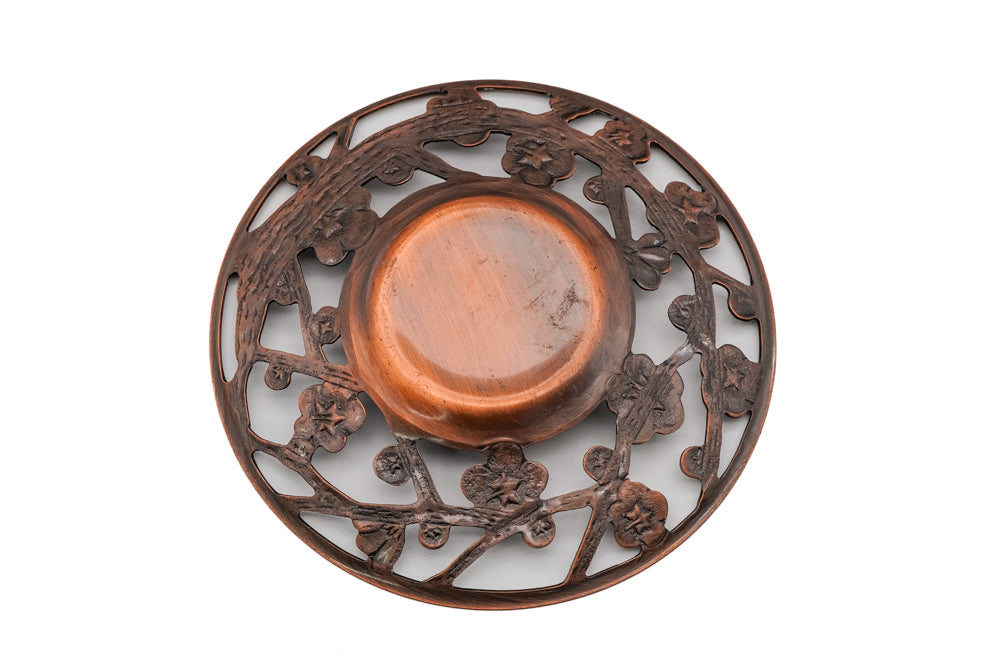 Japanese Chataku - Set of 5 Engraved Copper Plum Blossom Tea Saucers