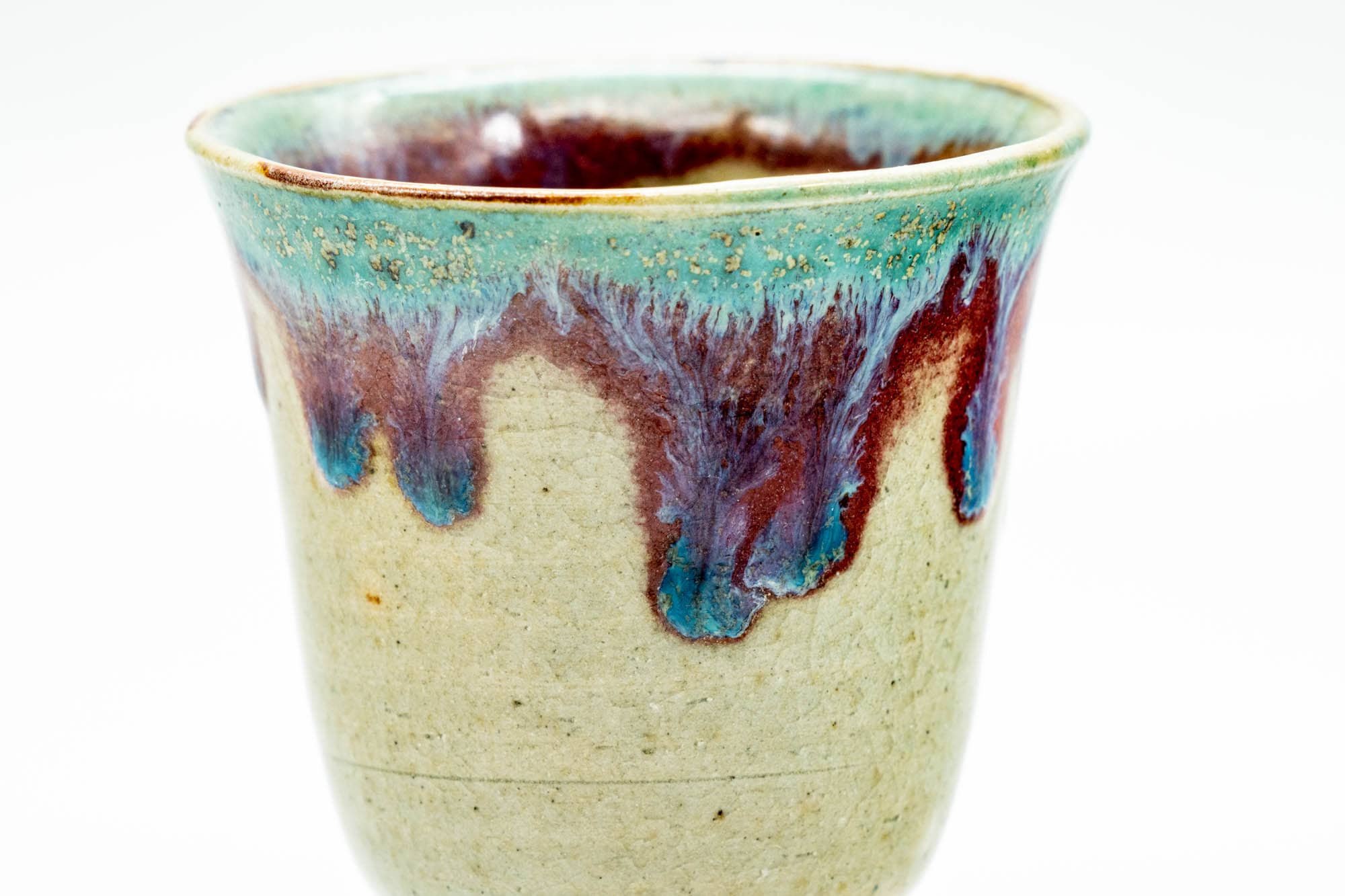 Japanese Teacup - Green Purple Drip-Glazed Yunomi - 65ml