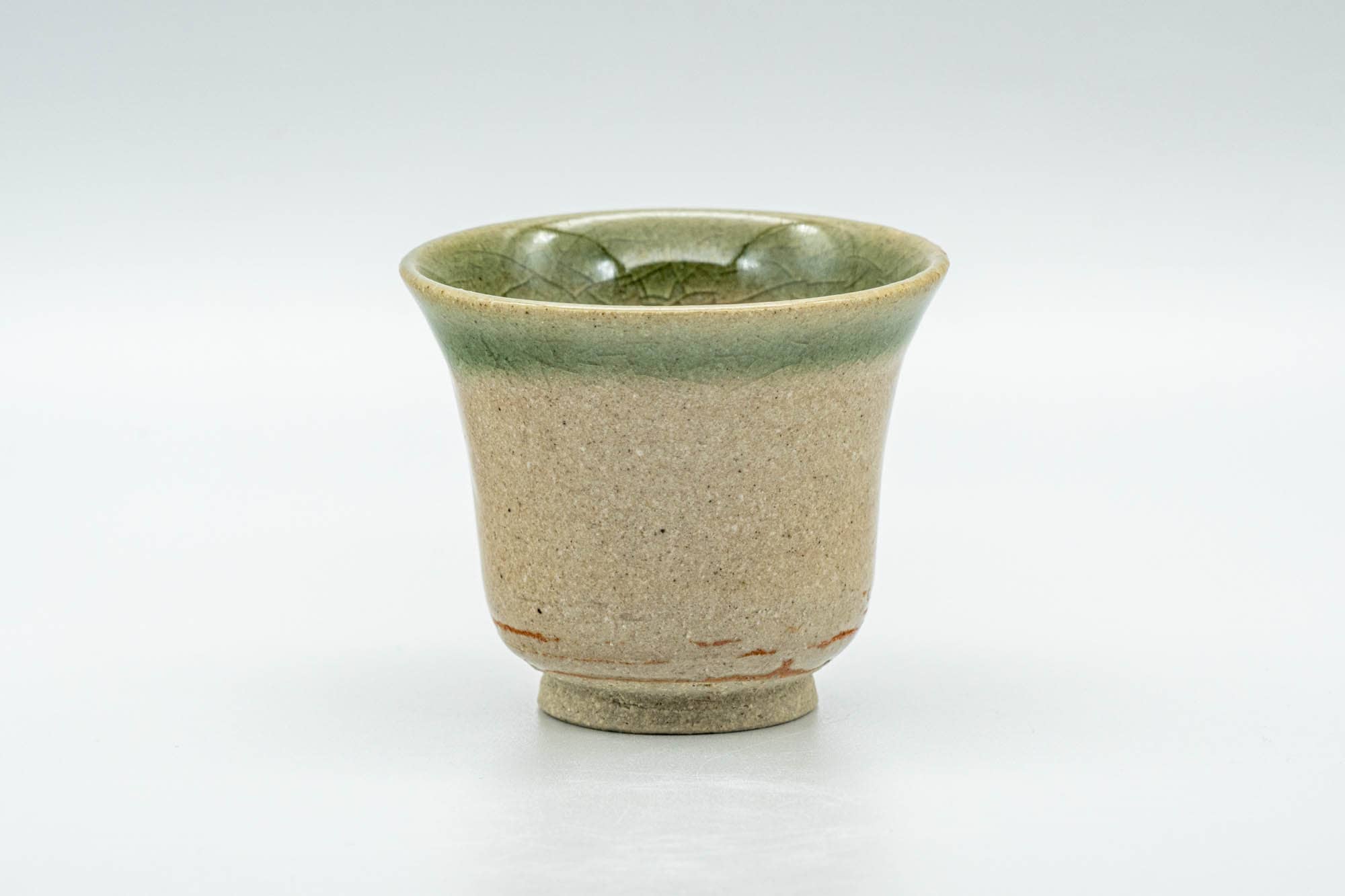 Japanese Teacups - Set of 5 Beige Green Glazed Guinomi - 40ml