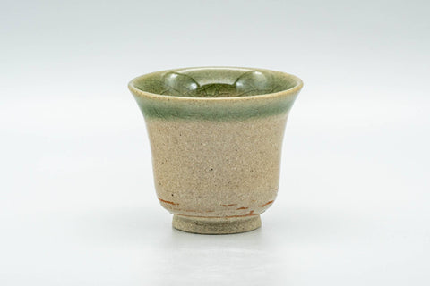 Japanese Teacups - Set of 5 Beige Green Glazed Guinomi - 40ml - top view looking into a cup's interior