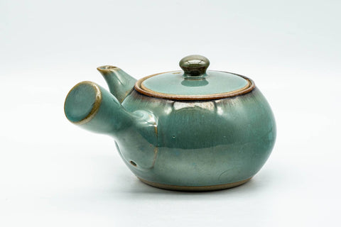 Tezumi — Japanese Kyusu - Green Teal Ceramic Debeso Teapot - 200ml — side view showing the spout
