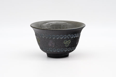 Ao-Mishima with Pink and Yellow Flowers Kiyomizu Yunomi - 100ml