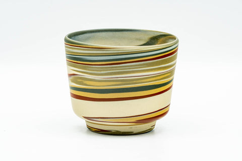Japanese Teacup - Green Red Yellow Marbled Nerikomi Tokoname-yaki Yunomi - 120ml